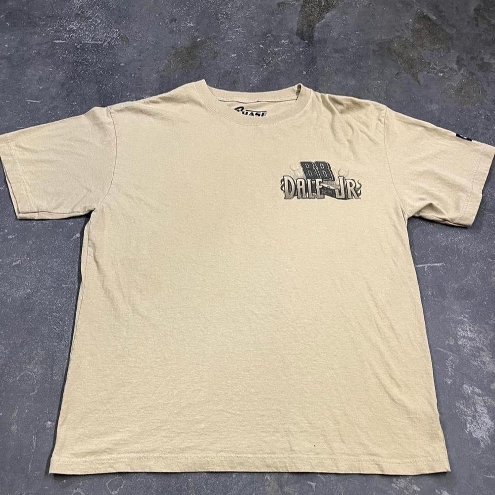 Chase Authentics Dale Jr Race to Win NASCAR T-Shirt Tan Mens Large Y2K 2000s